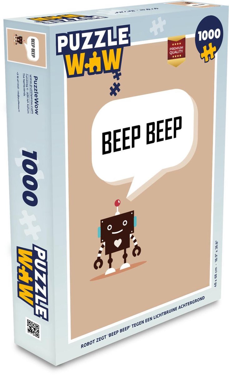 Puzzel - Puzzel 1000 stukjes volwassenen - Robot zegt 'Beep beep' lichtbruine achtergrond - Legpuzzel