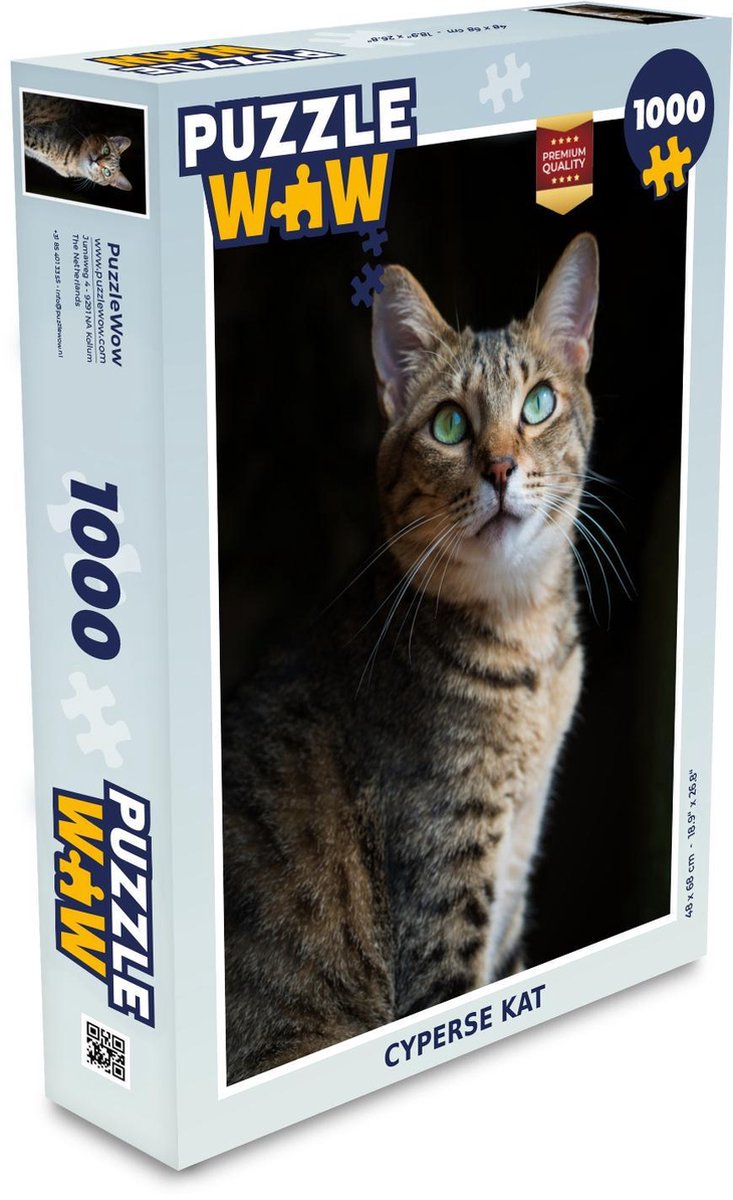 Puzzel 1000 stukjes volwassenen Katten op zwarte achtergrond 1000 stukjes - Cyperse kat  - PuzzleWow heeft +100000 puzzels