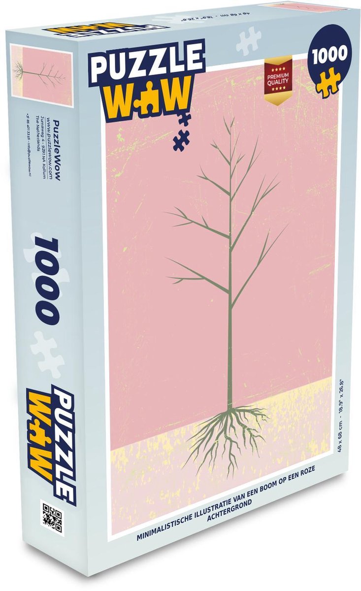 Puzzel 1000 stukjes volwassenen Minimalistische illustraties roze 1000 stukjes - Minimalistische illustratie van een boom op een roze achtergrond  - PuzzleWow heeft +100000 puzzels