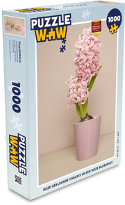 Puzzel Hyacint 1000 stukjes - Roze gekleurde Hyacint in een roze bloempot