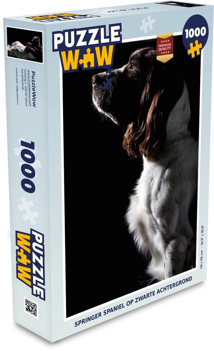 Puzzel 1000 stukjes volwassenen Honden op zwarte achtergrond 1000 stukjes - Springer spaniel op zwarte achtergrond  - PuzzleWow heeft +100000 puzzels