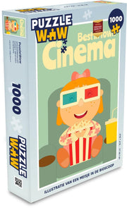 Puzzel 1000 stukjes volwassenen Cinema 1000 stukjes - Illustratie van een meisje in de bioscoop puzzel 1000 stukjes  - PuzzleWow heeft +100000 puzzels