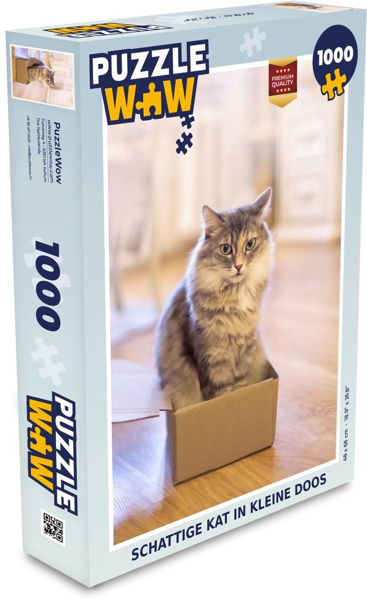 Puzzel 1000 stukjes volwassenen Kat in Doos 1000 stukjes - Schattige kat in kleine doos  - PuzzleWow heeft +100000 puzzels