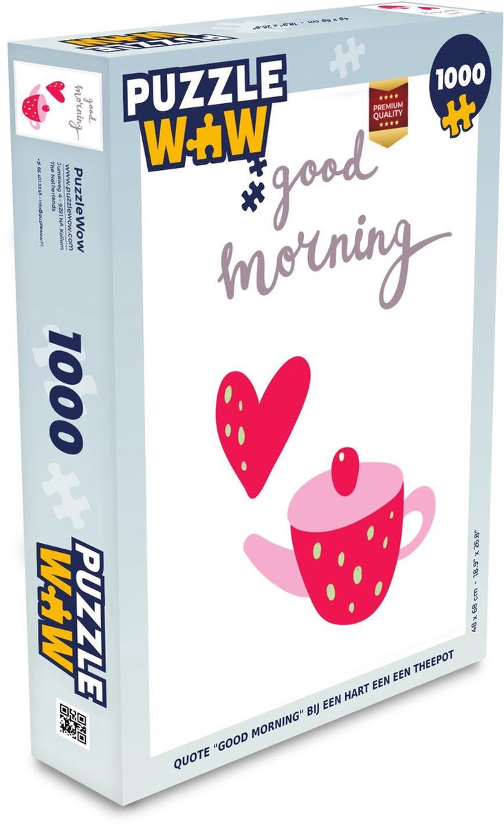 Puzzel 1000 stukjes volwassenen Handgemaakte illustraties 1 1000 stukjes - Quote good morning bij een hart een een theepot  - PuzzleWow heeft +100000 puzzels