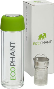 Ecophant Tea-To-Go Bottle - Dubbelwandige theebeker – Drinkfles voor losse thee – Met RVS infuser – Inclusief Thee Zeef  – Glas - 330 ml