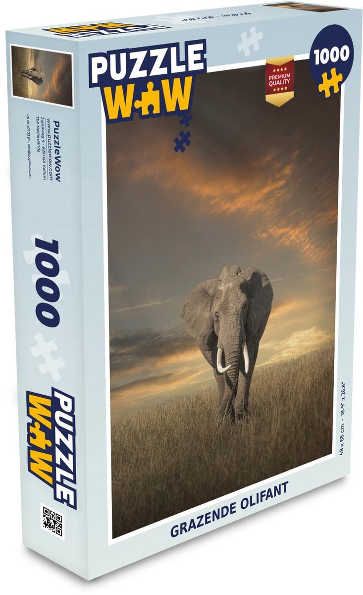 Puzzel 1000 stukjes volwassenen Olifanten 1000 stukjes - Grazende olifant  - PuzzleWow heeft +100000 puzzels