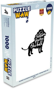 Puzzel 1000 stukjes volwassenen Dieren silhouet illustraties 1000 stukjes - Silhouet illustratie leeuw met quote ''fortune favors the bold''  - PuzzleWow heeft +100000 puzzels
