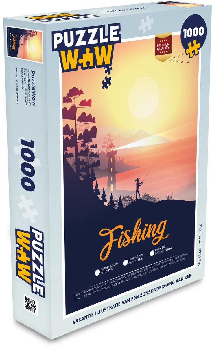 Puzzel 1000 stukjes volwassenen Vakantie Illustratie 1000 stukjes - Vakantie illustratie van een zonsondergang aan zee  - PuzzleWow heeft +100000 puzzels