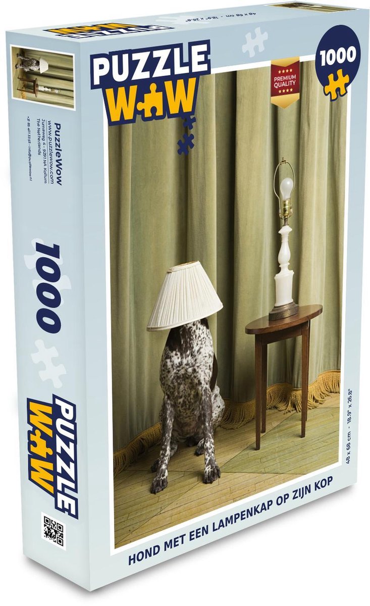 Puzzel 1000 stukjes volwassenen Honden  1000 stukjes - Hond met een lampenkap op zijn kop  - PuzzleWow heeft +100000 puzzels