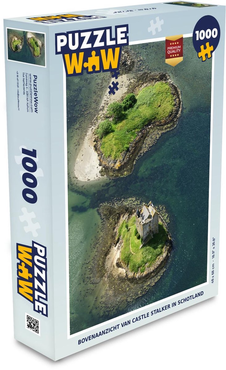 Puzzel 1000 stukjes volwassenen Vogelperspectief Schotland 1000 stukjes - Bovenaanzicht van Castle Stalker in Schotland  - PuzzleWow heeft +100000 puzzels