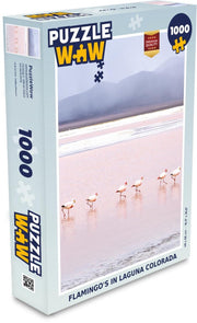 Puzzel 1000 stukjes volwassenen Laguna Colorada 1000 stukjes - Flamingo's in Laguna Colorada  - PuzzleWow heeft +100000 puzzels