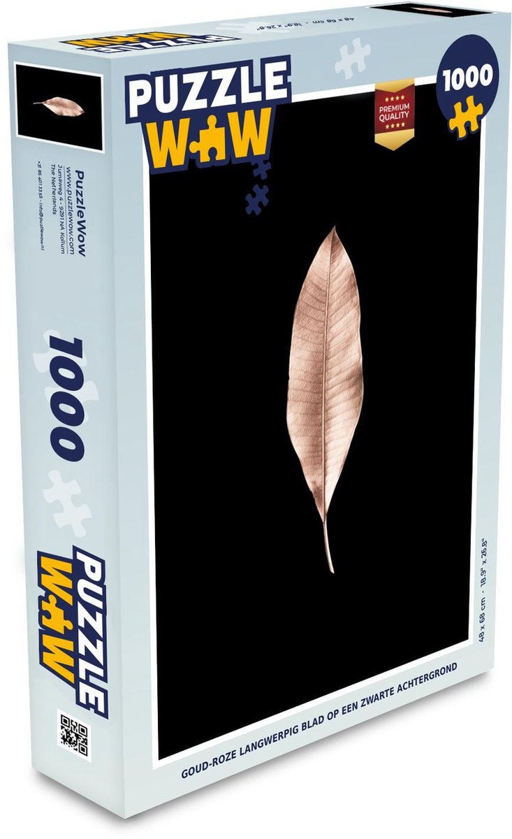 Puzzel 1000 stukjes volwassenen Golden/rose leaves - EB 1000 stukjes - Goud-roze langwerpig blad op een zwarte achtergrond puzzel 1000 stukjes  - PuzzleWow heeft +100000 puzzels