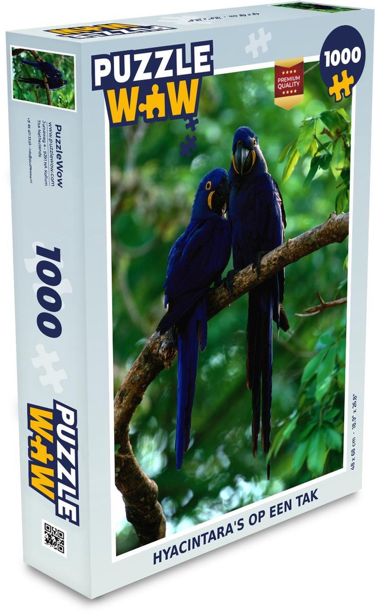 Puzzel 1000 stukjes volwassenen Hyacinthara 1000 stukjes - Hyacintara's op een tak  - PuzzleWow heeft +100000 puzzels