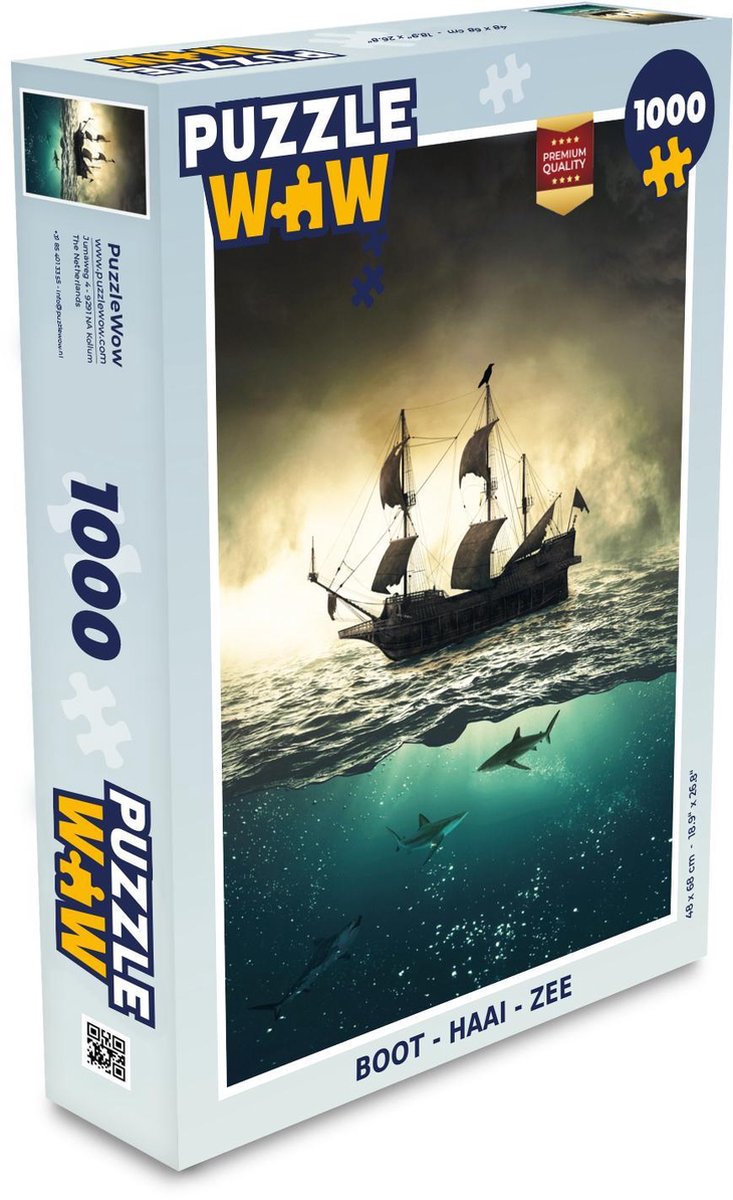 Puzzel - Puzzel 1000 stukjes volwassenen - Boot - Haai - Zee - Legpuzzel