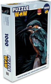 Puzzel 1000 stukjes volwassenen Vogel - EB 1000 stukjes - Blauw met bruine vogel tegen een zwarte achtergrond puzzel 1000 stukjes  - PuzzleWow heeft +100000 puzzels