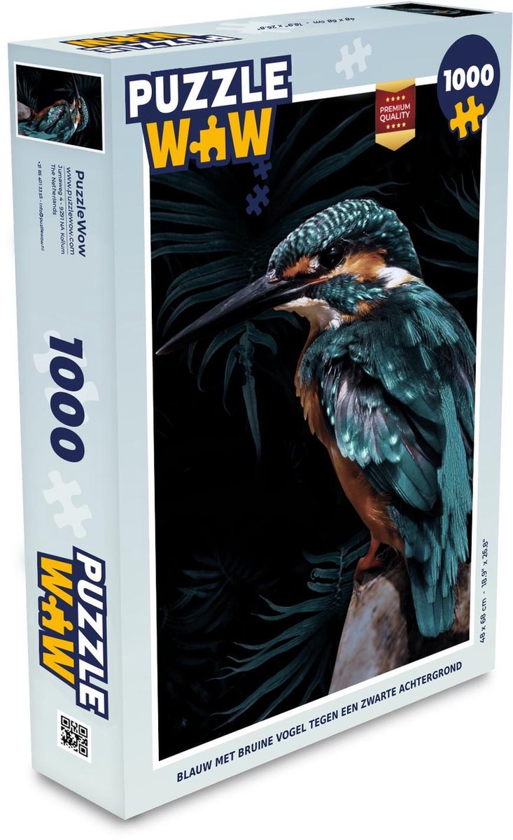 Puzzel 1000 stukjes volwassenen Vogel - EB 1000 stukjes - Blauw met bruine vogel tegen een zwarte achtergrond puzzel 1000 stukjes  - PuzzleWow heeft +100000 puzzels