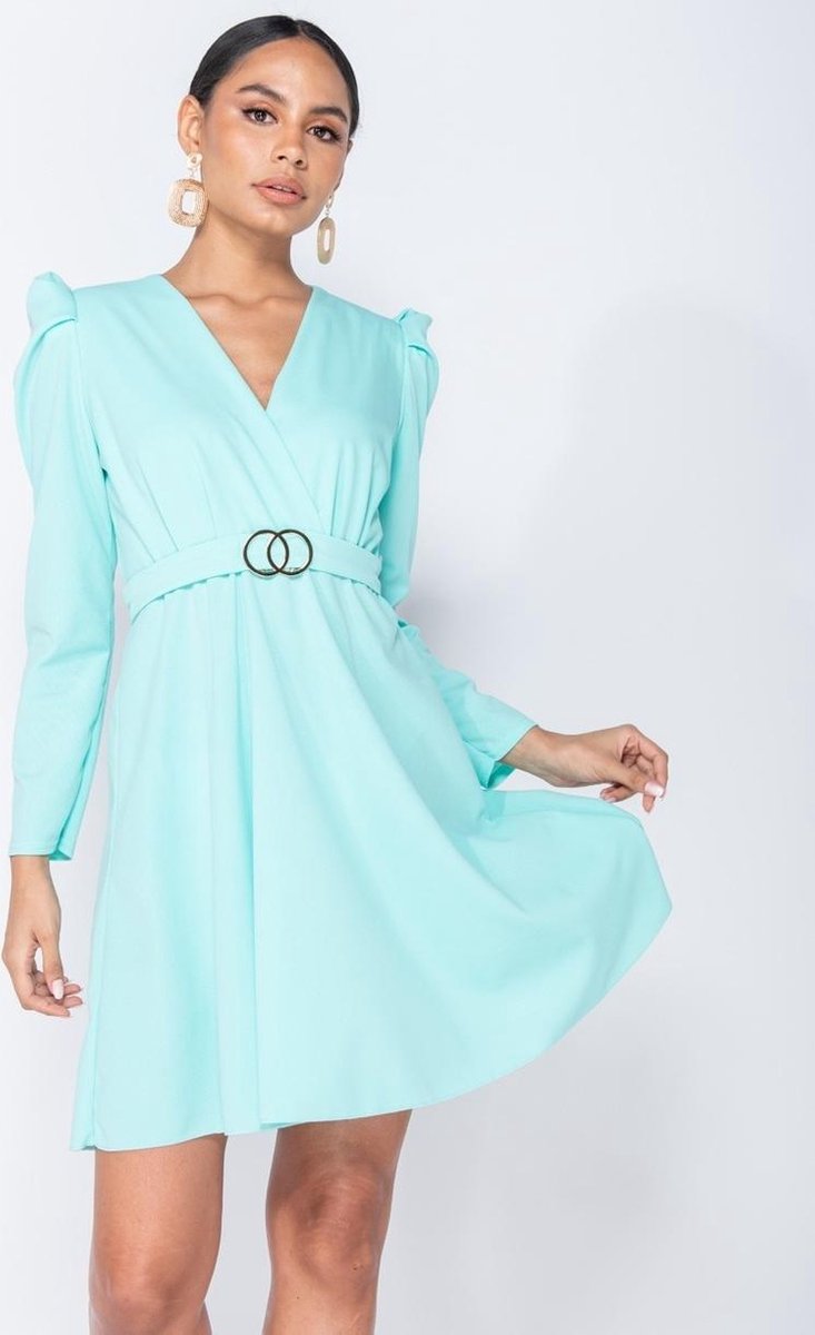 PARISIAN Puffed Sleeve Wrap Front Buckle Detail Mini Dress - Dames - Groen