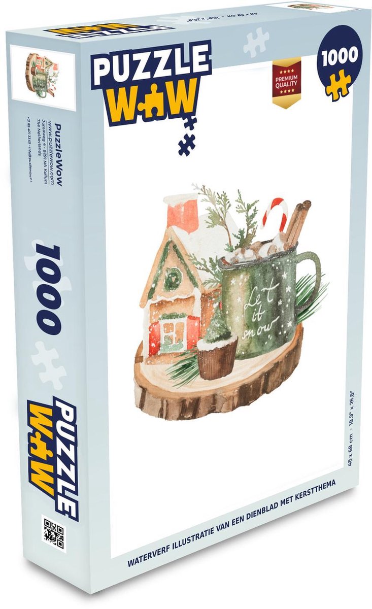 Puzzel 1000 stukjes volwassenen Winter olieverf 1000 stukjes - Waterverf illustratie van een dienblad met kerstthema puzzel 1000 stukjes  - PuzzleWow heeft +100000 puzzels