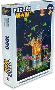 Puzzel 1000 stukjes volwassenen Dranken 1000 stukjes - Stilleven thee met bladeren en bloemen  - PuzzleWow heeft +100000 puzzels