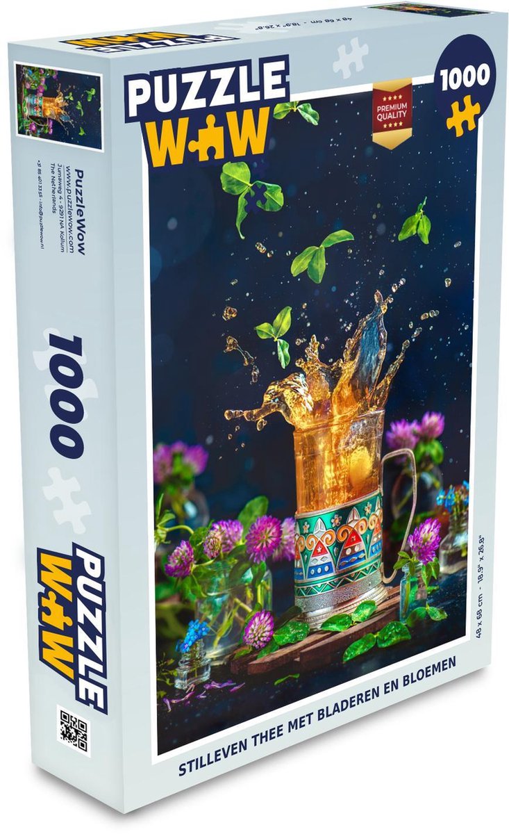 Puzzel 1000 stukjes volwassenen Dranken 1000 stukjes - Stilleven thee met bladeren en bloemen  - PuzzleWow heeft +100000 puzzels
