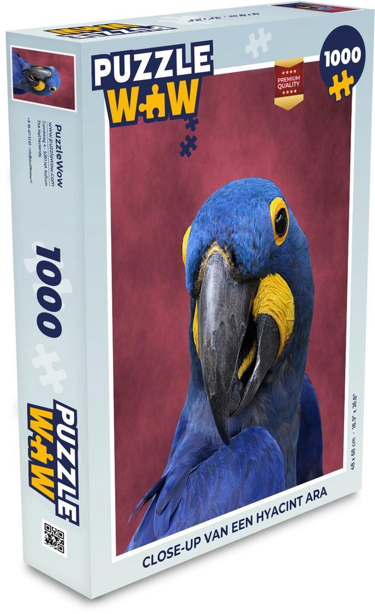 Puzzel 1000 stukjes volwassenen Hyacint ara 1000 stukjes - Close-up van een hyacint ara  - PuzzleWow heeft +100000 puzzels