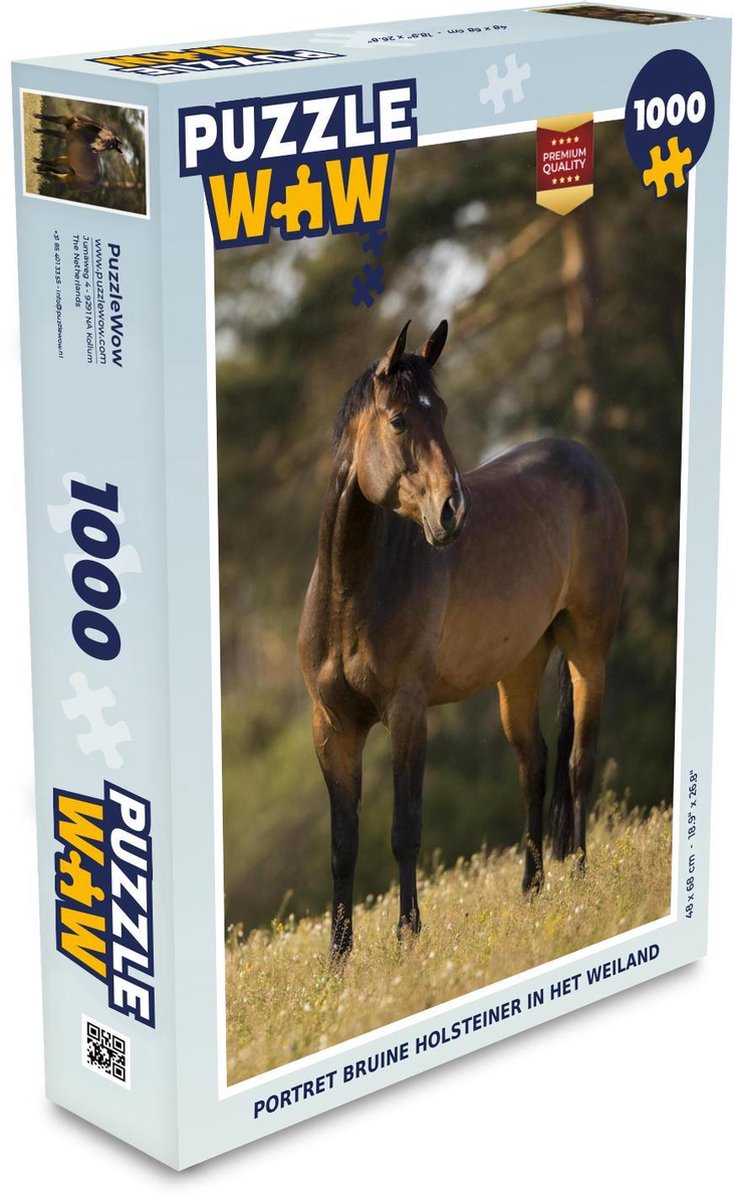 Puzzel 1000 stukjes volwassenen Holsteiner Paard 1000 stukjes - Portret bruine Holsteiner in het weiland  - PuzzleWow heeft +100000 puzzels