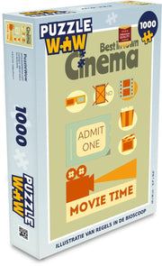 Puzzel 1000 stukjes volwassenen Cinema 1000 stukjes - Illustratie van regels in de bioscoop puzzel 1000 stukjes  - PuzzleWow heeft +100000 puzzels