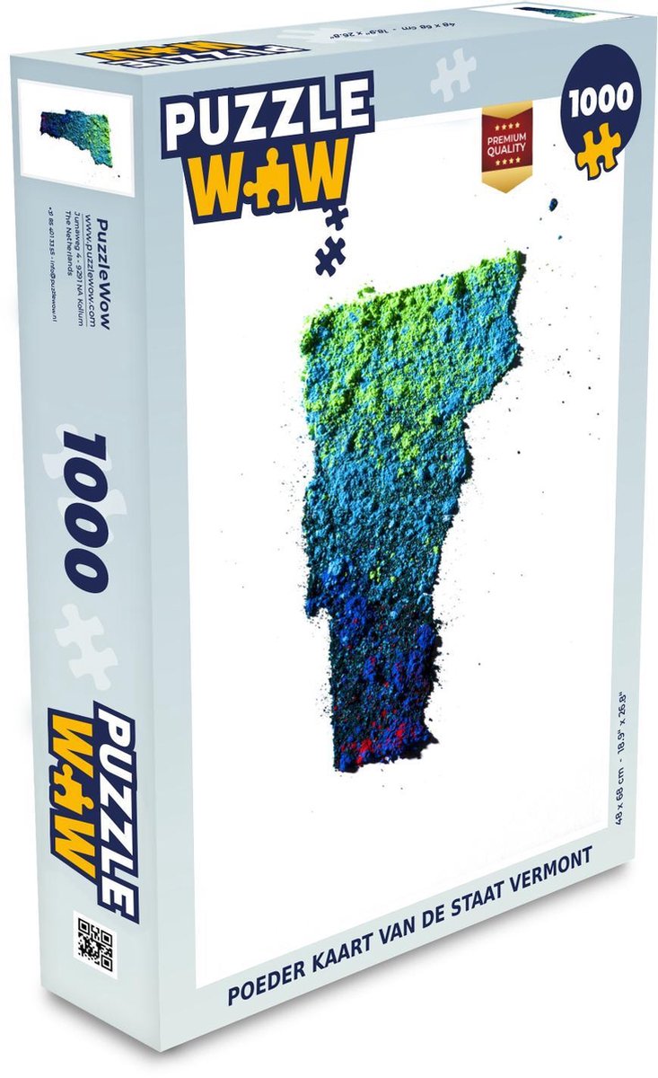 Puzzel 1000 stukjes volwassenen Staat Kaart in Poeder 1000 stukjes - Poeder kaart van de staat Vermont  - PuzzleWow heeft +100000 puzzels