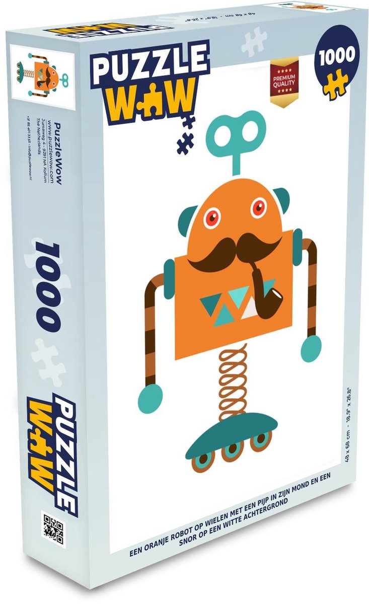Puzzel - Puzzel 1000 stukjes volwassenen - Een oranje robot op wielen met een pijp in zijn mond en een snor - Legpuzzel