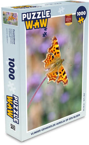 Puzzel 1000 stukjes volwassenen Gehakkelde aurelia 1000 stukjes - Vlinder gehakkelde aurelia op een bloem puzzel 1000 stukjes  - PuzzleWow heeft +100000 puzzels