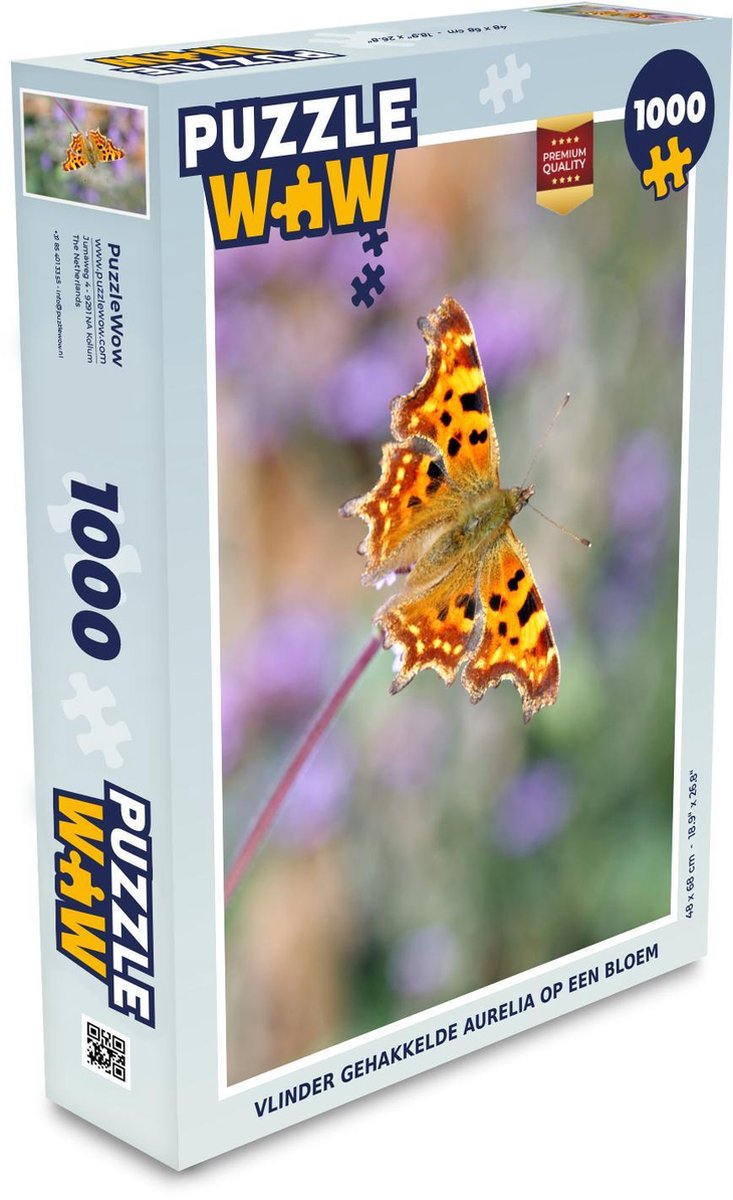 Puzzel 1000 stukjes volwassenen Gehakkelde aurelia 1000 stukjes - Vlinder gehakkelde aurelia op een bloem puzzel 1000 stukjes  - PuzzleWow heeft +100000 puzzels