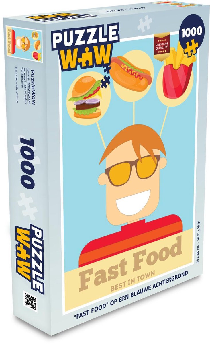 Puzzel 1000 stukjes volwassenen Fast Food 1000 stukjes - Fast food op een blauwe achtergrond puzzel 1000 stukjes  - PuzzleWow heeft +100000 puzzels