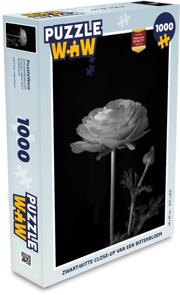 Puzzel 1000 stukjes volwassenen Boterbloem 1000 stukjes - Zwart-witte close-up van een boterbloem  - PuzzleWow heeft +100000 puzzels