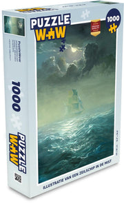 Puzzel 1000 stukjes volwassenen Zeilschepen Illustratie 1000 stukjes - Illustratie van een zeilschip in de mist  - PuzzleWow heeft +100000 puzzels