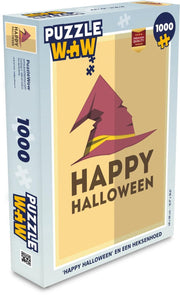 Puzzel 1000 stukjes volwassenen Halloween 1000 stukjes - 'Happy Halloween' en een heksenhoed  - PuzzleWow heeft +100000 puzzels