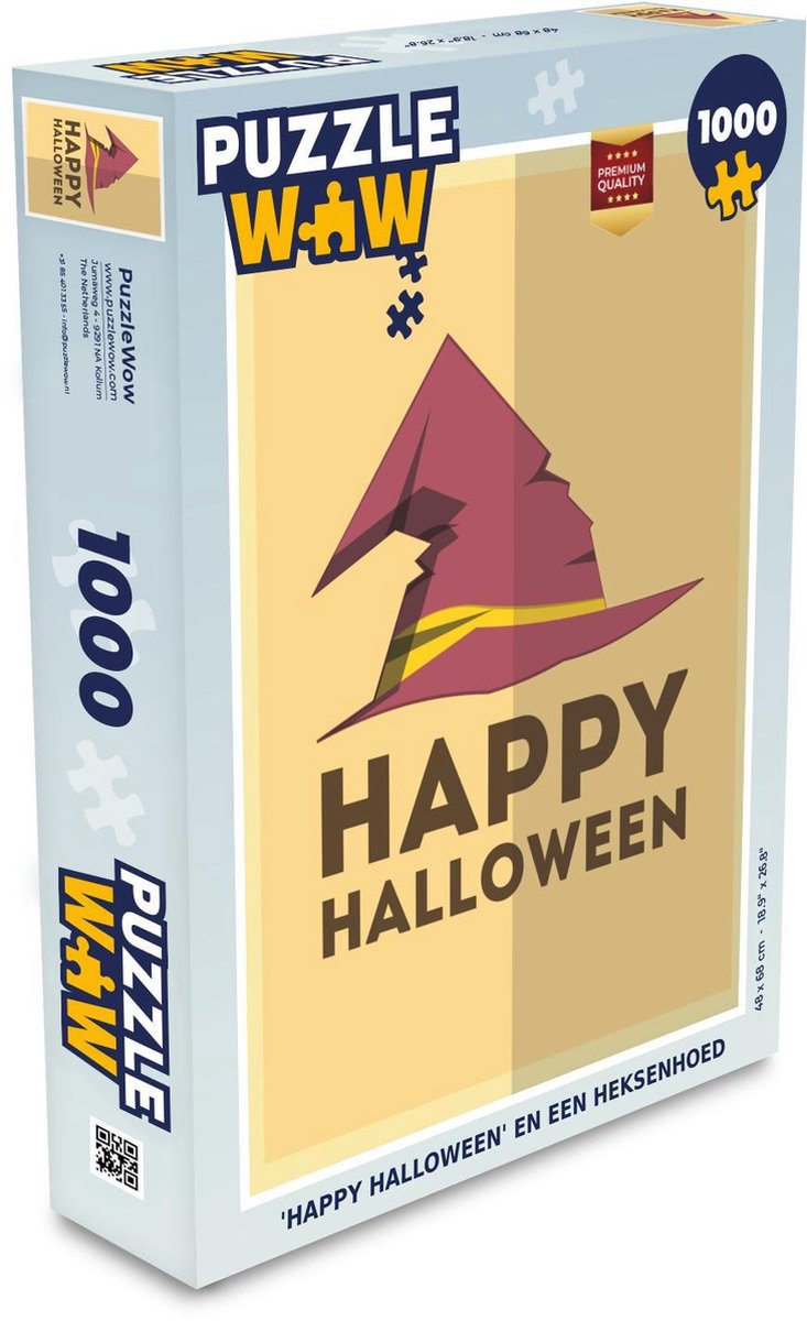 Puzzel 1000 stukjes volwassenen Halloween 1000 stukjes - 'Happy Halloween' en een heksenhoed  - PuzzleWow heeft +100000 puzzels