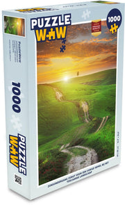 Puzzel 1000 stukjes volwassenen Toscaanse landschappen 1000 stukjes - Zonsondergang zorgt voor een vurige hemel bij het Toscaanse landschap  - PuzzleWow heeft +100000 puzzels