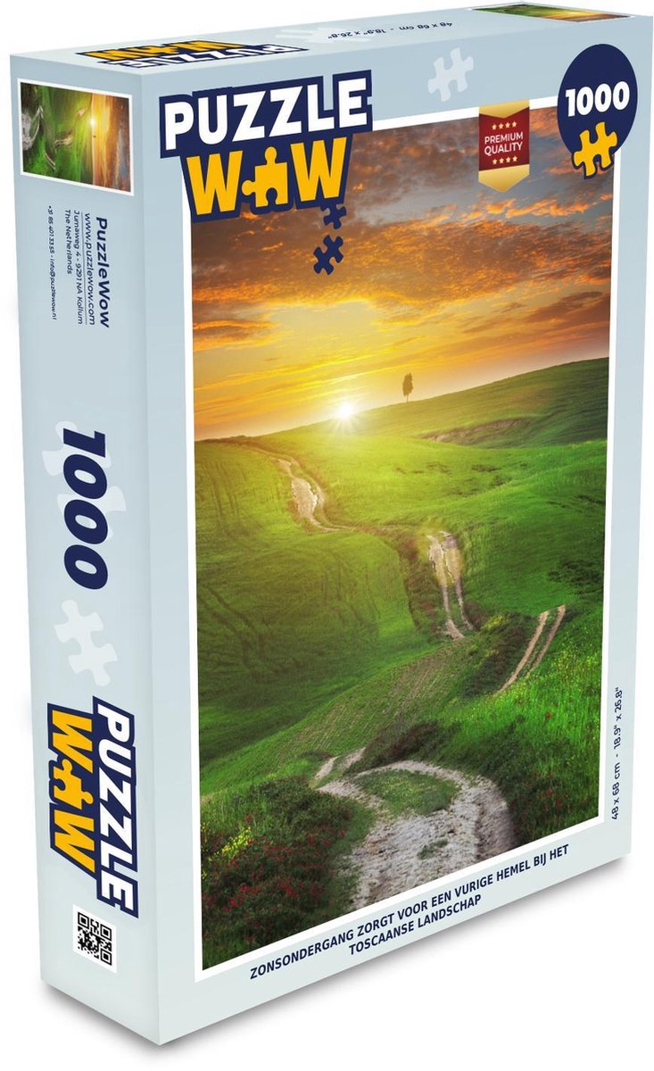 Puzzel 1000 stukjes volwassenen Toscaanse landschappen 1000 stukjes - Zonsondergang zorgt voor een vurige hemel bij het Toscaanse landschap  - PuzzleWow heeft +100000 puzzels