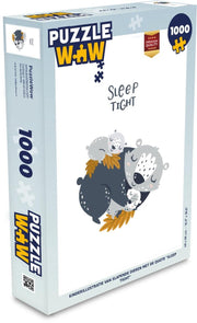 Puzzel 1000 stukjes volwassenen Illustratie voor kinderen 1000 stukjes - Kinderillustratie van slapende dieren met de quote Sleep tight puzzel 1000 stukjes  - PuzzleWow heeft +100000 puzzels