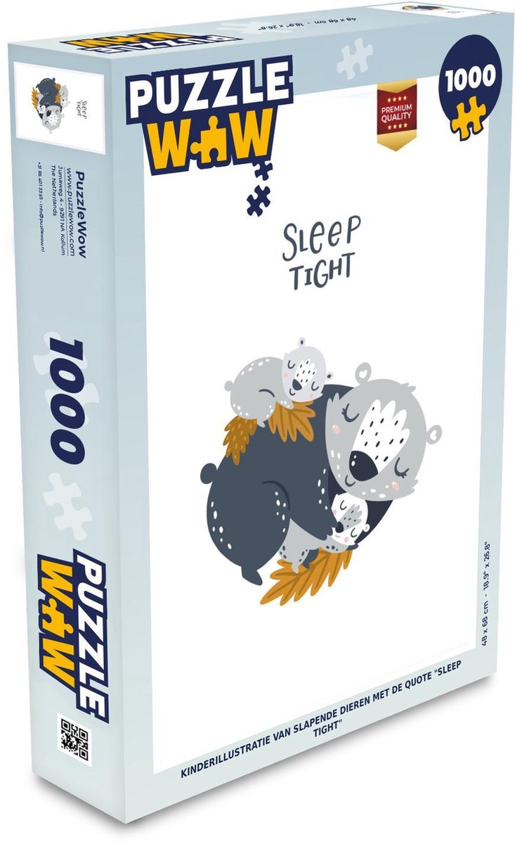 Puzzel 1000 stukjes volwassenen Illustratie voor kinderen 1000 stukjes - Kinderillustratie van slapende dieren met de quote Sleep tight puzzel 1000 stukjes  - PuzzleWow heeft +100000 puzzels