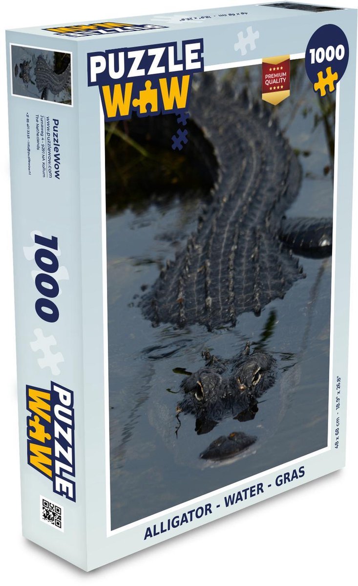 Puzzel - Puzzel 1000 stukjes volwassenen - Alligator - Water - Gras - Legpuzzel