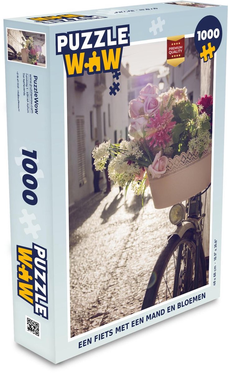 Puzzel 1000 stukjes volwassenen Fietsen met bloemen 1000 stukjes - Een fiets met een mand en bloemen puzzel 1000 stukjes  - PuzzleWow heeft +100000 puzzels