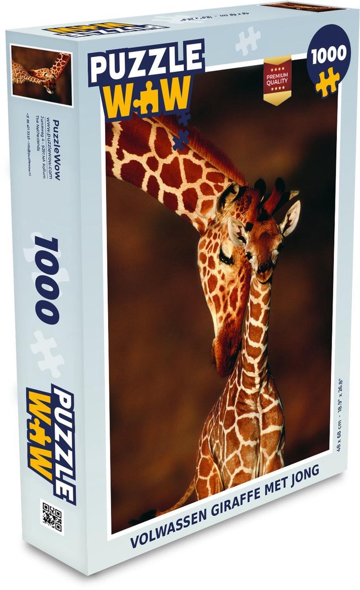 Puzzel 1000 stukjes volwassenen Dierenfamilies 1000 stukjes - Volwassen giraffe met jong  - PuzzleWow heeft +100000 puzzels