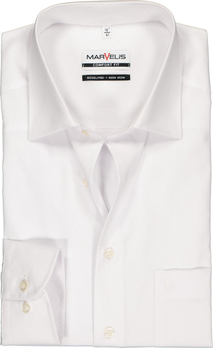 MARVELIS Comfort Fit overhemd - wit - Strijkvrij - Boordmaat: 50
