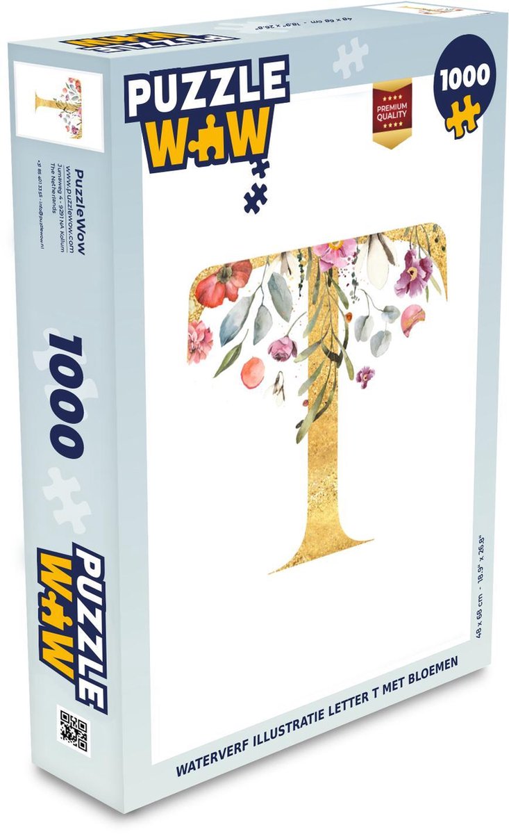 Puzzel - Puzzel 1000 stukjes volwassenen - Bloemen - Goud - Letter - Legpuzzel