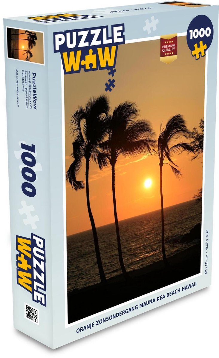 Puzzel 1000 stukjes volwassenen Mauna Kea Beach Hawaii 1000 stukjes - Oranje zonsondergang Mauna Kea Beach Hawaii  - PuzzleWow heeft +100000 puzzels