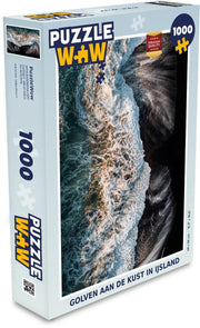 Puzzel 1000 stukjes volwassenen Golven  1000 stukjes - Golven aan de kust in Ijsland  - PuzzleWow heeft +100000 puzzels
