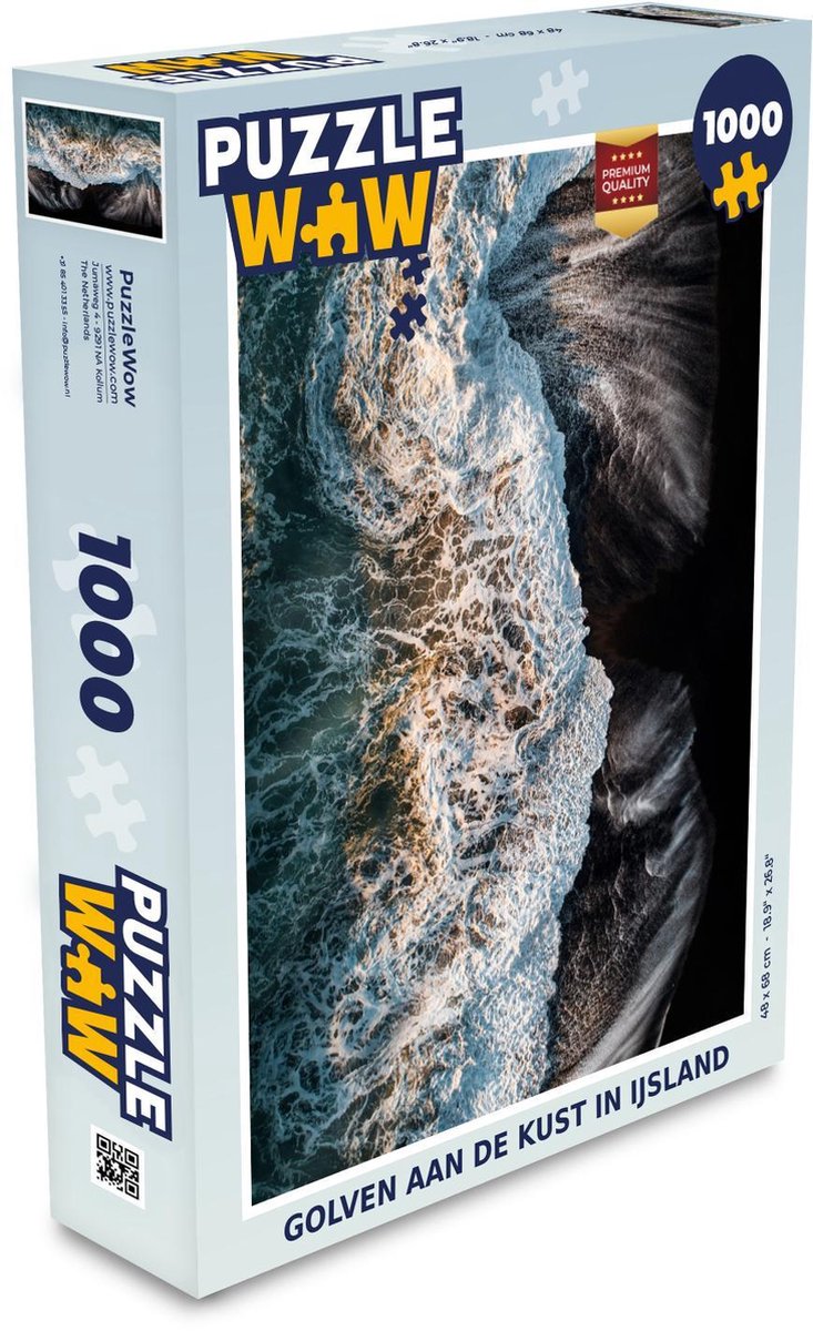 Puzzel 1000 stukjes volwassenen Golven  1000 stukjes - Golven aan de kust in Ijsland  - PuzzleWow heeft +100000 puzzels
