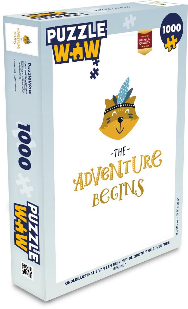 Puzzel 1000 stukjes volwassenen Illustratie voor kinderen 1000 stukjes - Kinderillustratie van een beer met de quote The adventure begins puzzel 1000 stukjes  - PuzzleWow heeft +100000 puzzels