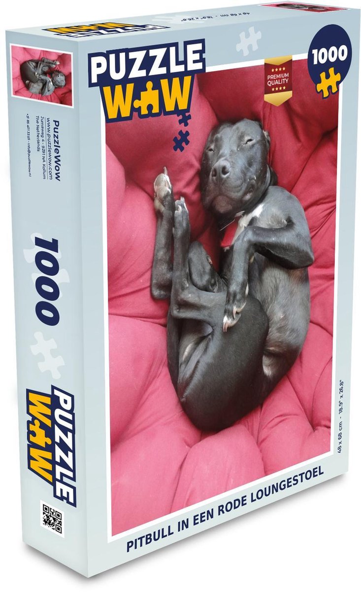 Puzzel 1000 stukjes volwassenen Abstracte Honden 1000 stukjes - Pitbull in een rode loungestoel  - PuzzleWow heeft +100000 puzzels